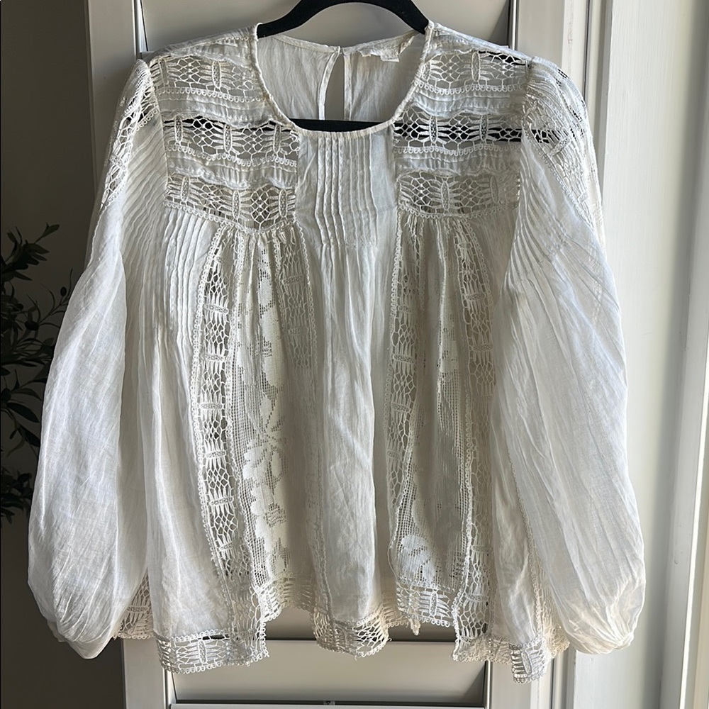 Anthropologie Forever That Girl Lace Peasant Blouse Sz XS